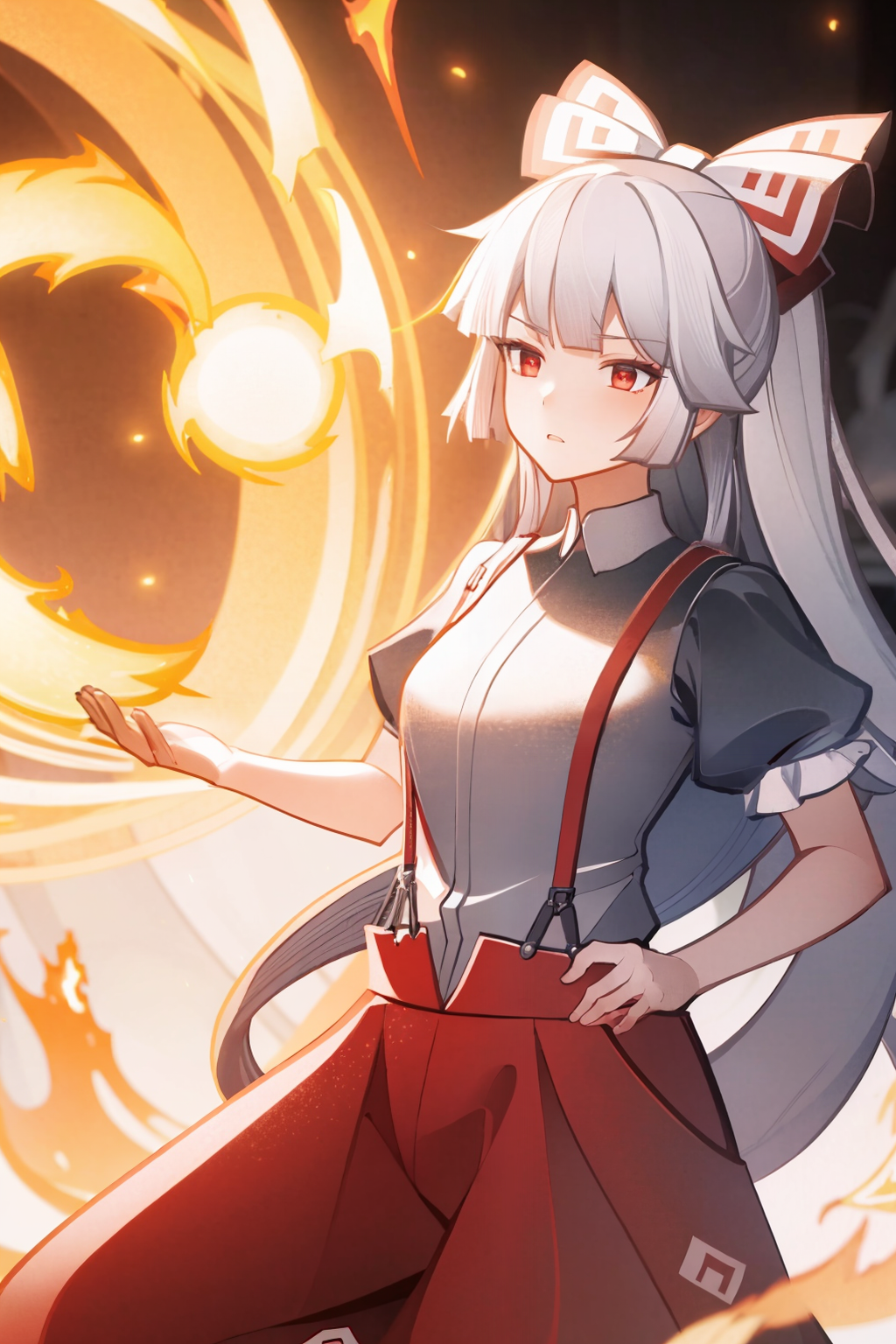 01924-1705521518-masterpiece, best quality,    _lora_mokou_1_,moon,fire,1girl, very long hair, suspenders,swhite shirt,red pants,red eyes, white.png